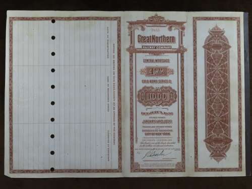 1926 Great Northern Railway Company, $1000 Gold Bond Certificate 7855