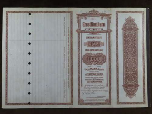 1926 Great Northern Railway Company, $1000 Gold Bond Certificate 1724