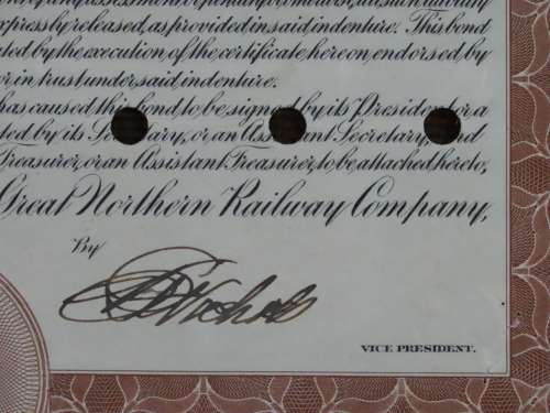 1926 Great Northern Railway Company, $1000 Gold Bond Certificate 1724