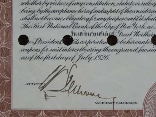 1926 Great Northern Railway Company, $1000 Gold Bond Certificate 1724