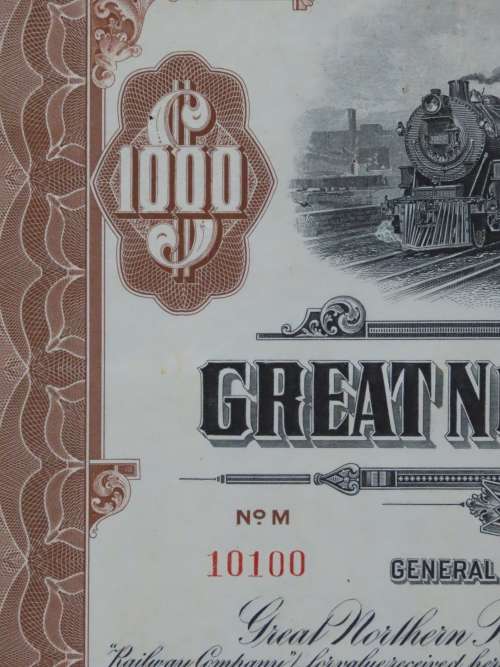 1926 Great Northern Railway Company, $1000 Gold Bond Certificate 10100