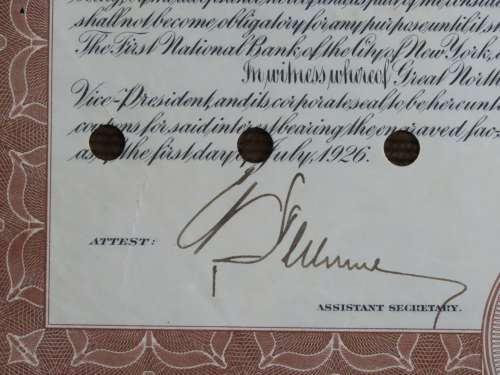 1926 Great Northern Railway Company, $1000 Gold Bond Certificate 10100