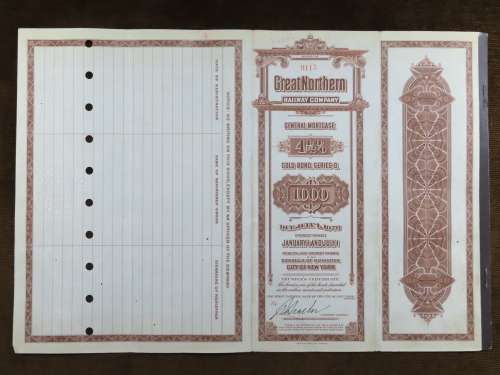 1926 Great Northern Railway Company, $1000 Gold Bond Certificate 9115