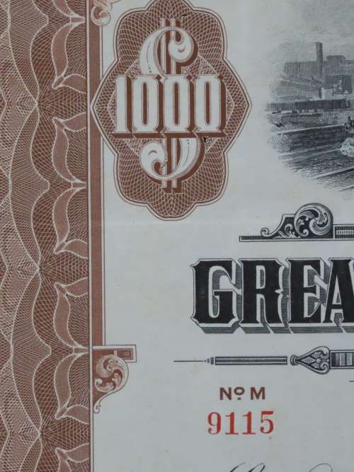 1926 Great Northern Railway Company, $1000 Gold Bond Certificate 9115