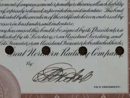 1926 Great Northern Railway Company, $1000 Gold Bond Certificate 9115