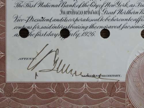 1926 Great Northern Railway Company, $1000 Gold Bond Certificate 9115