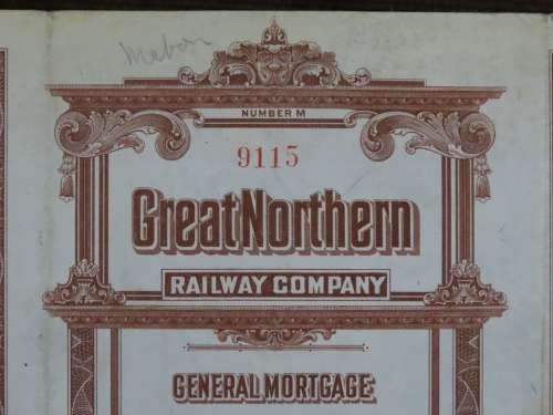 1926 Great Northern Railway Company, $1000 Gold Bond Certificate 9115