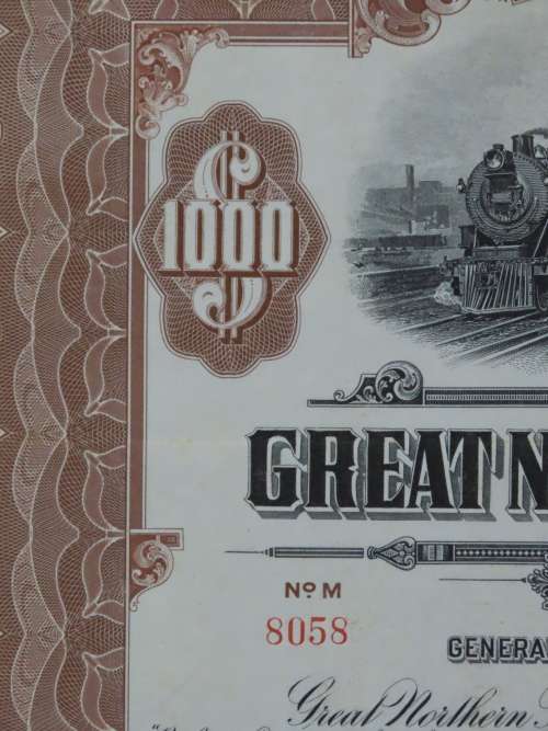 1926 Great Northern Railway Company, $1000 Gold Bond Certificate 8058
