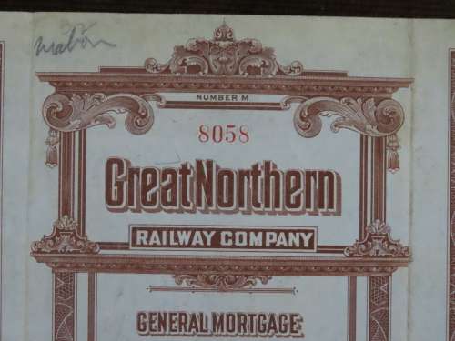 1926 Great Northern Railway Company, $1000 Gold Bond Certificate 8058