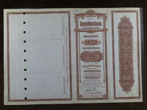 1926 Great Northern Railway Company, $1000 Gold Bond Certificate 8058
