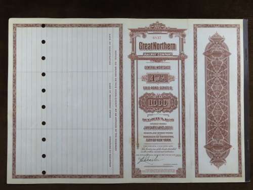 1926 Great Northern Railway Company, $1000 Gold Bond Certificate 6837