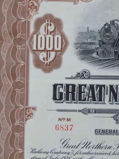 1926 Great Northern Railway Company, $1000 Gold Bond Certificate 6837