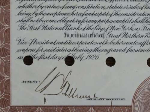 1926 Great Northern Railway Company, $1000 Gold Bond Certificate 6837