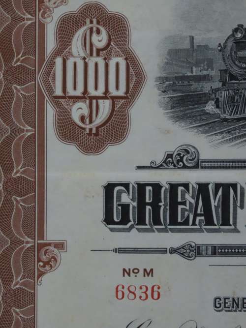 1926 Great Northern Railway Company, $1000 Gold Bond Certificate 6836