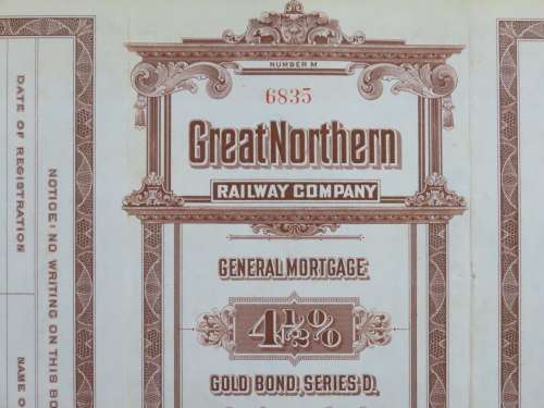 1926 Great Northern Railway Company, $1000 Gold Bond Certificate 6835