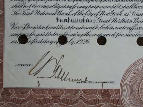1926 Great Northern Railway Company, $1000 Gold Bond Certificate 6835