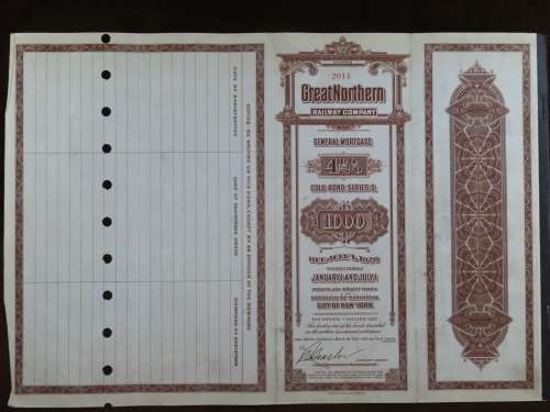 1926 Great Northern Railway Company, $1000 Gold Bond Certificate 2014