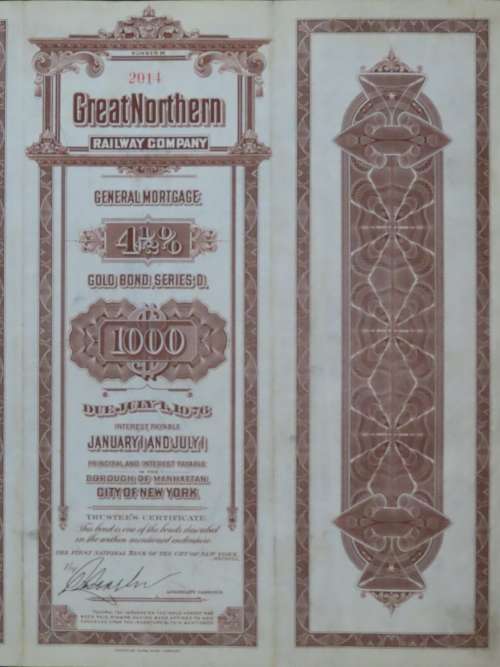 1926 Great Northern Railway Company, $1000 Gold Bond Certificate 2014