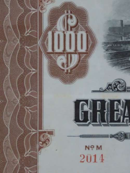 1926 Great Northern Railway Company, $1000 Gold Bond Certificate 2014