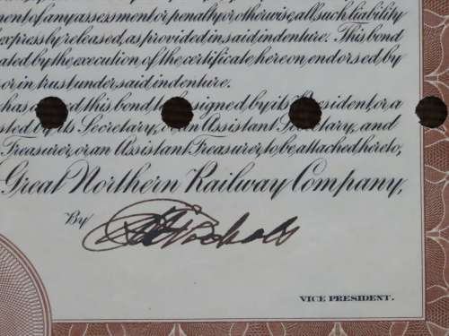 1926 Great Northern Railway Company, $1000 Gold Bond Certificate 2014