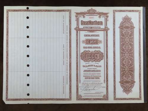 1926 Great Northern Railway Company, $1000 Gold Bond Certificate 4095