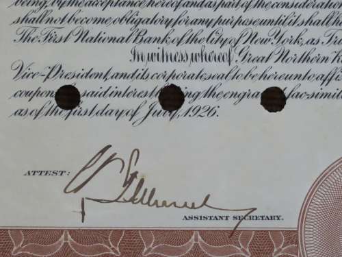 1926 Great Northern Railway Company, $1000 Gold Bond Certificate 4094