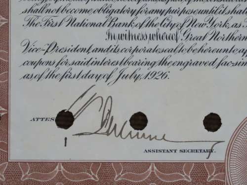 1926 Great Northern Railway Company, $1000 Gold Bond Certificate 1331