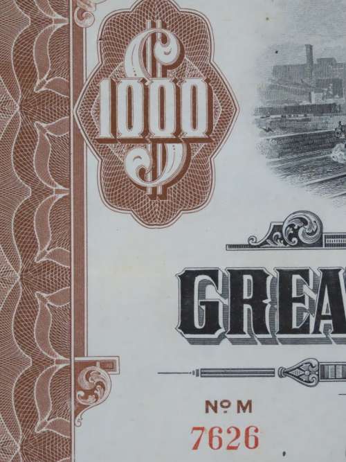 1926 Great Northern Railway Company, $1000 Gold Bond Certificate 7626