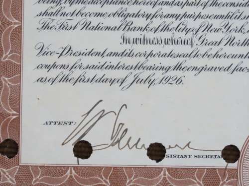 1926 Great Northern Railway Company, $1000 Gold Bond Certificate 7626