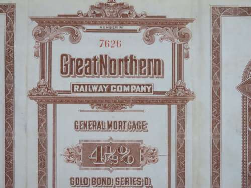 1926 Great Northern Railway Company, $1000 Gold Bond Certificate 7626