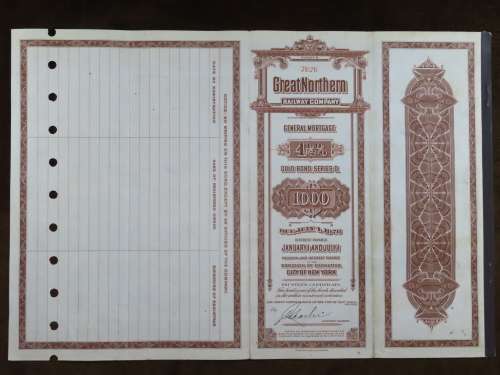 1926 Great Northern Railway Company, $1000 Gold Bond Certificate 7626
