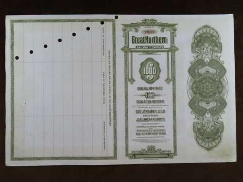 1945 Great Northern Railway Company, $1000 Gold Bond Certificate 17691