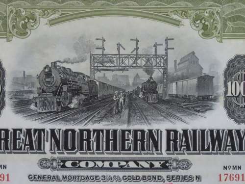 1945 Great Northern Railway Company, $1000 Gold Bond Certificate 17691