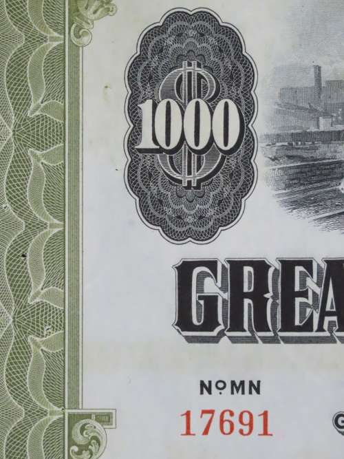 1945 Great Northern Railway Company, $1000 Gold Bond Certificate 17691