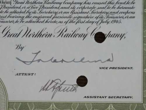 1945 Great Northern Railway Company, $1000 Gold Bond Certificate 17691