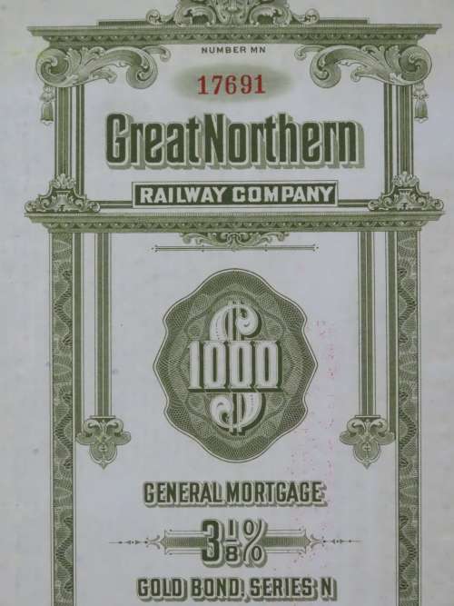 1945 Great Northern Railway Company, $1000 Gold Bond Certificate 17691