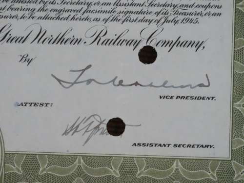 1945 Great Northern Railway Company, $1000 Gold Bond Certificate 22816