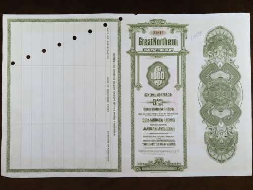 1945 Great Northern Railway Company, $1000 Gold Bond Certificate 22816