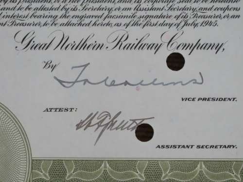 1945 Great Northern Railway Company, $1000 Gold Bond Certificate 3336