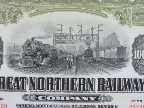 1945 Great Northern Railway Company, $1000 Gold Bond Certificate 23338