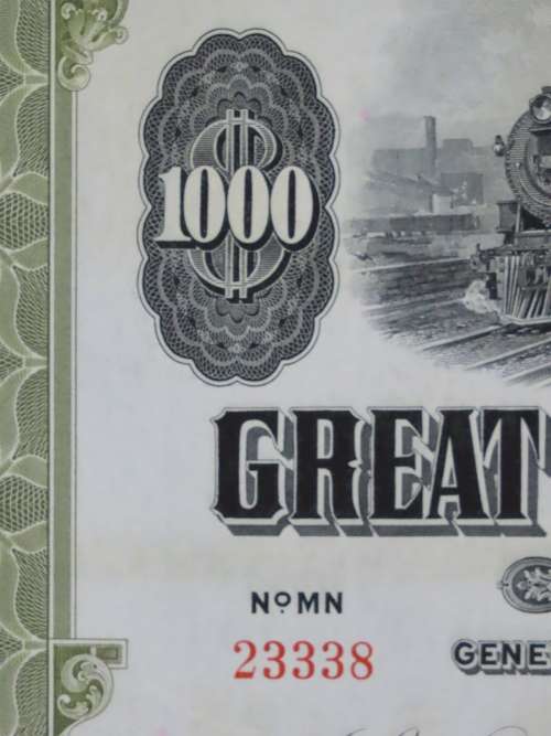 1945 Great Northern Railway Company, $1000 Gold Bond Certificate 23338