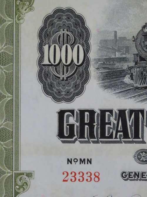 1945 Great Northern Railway Company, $1000 Gold Bond Certificate 23338