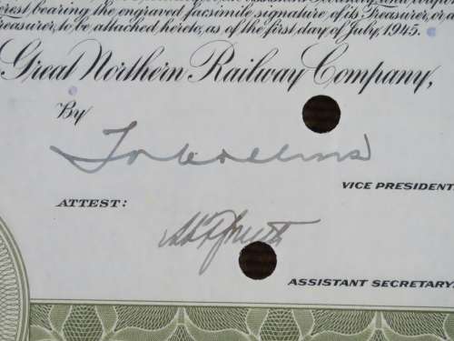 1945 Great Northern Railway Company, $1000 Gold Bond Certificate 23610
