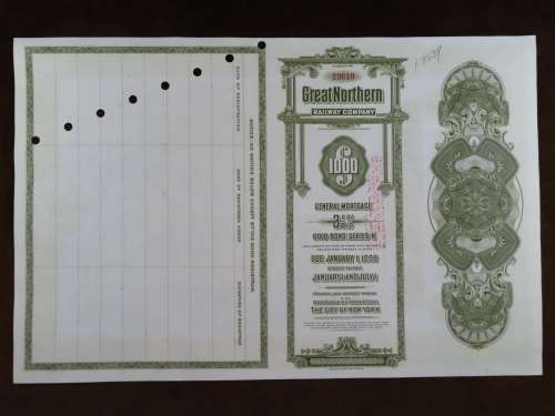 1945 Great Northern Railway Company, $1000 Gold Bond Certificate 23610