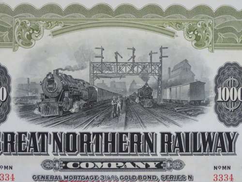 1945 Great Northern Railway Company, $1000 Gold Bond Certificate 3334