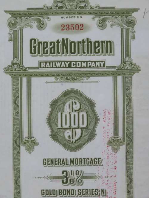 1945 Great Northern Railway Company, $1000 Gold Bond Certificate 23502