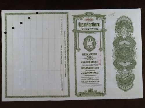 1945 Great Northern Railway Company, $1000 Gold Bond Certificate 23502