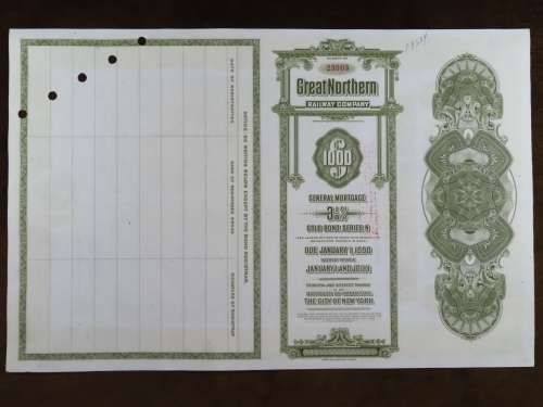1945 Great Northern Railway Company, $1000 Gold Bond Certificate 23503