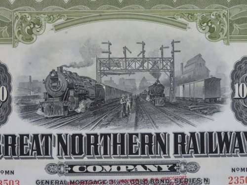 1945 Great Northern Railway Company, $1000 Gold Bond Certificate 23503