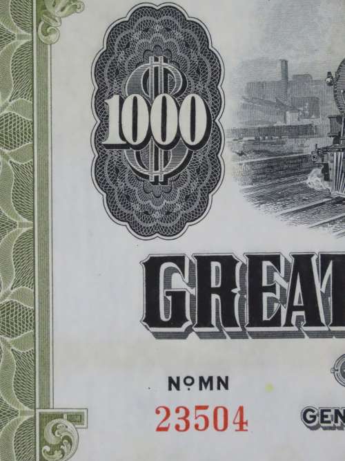 1945 Great Northern Railway Company, $1000 Gold Bond Certificate 23504